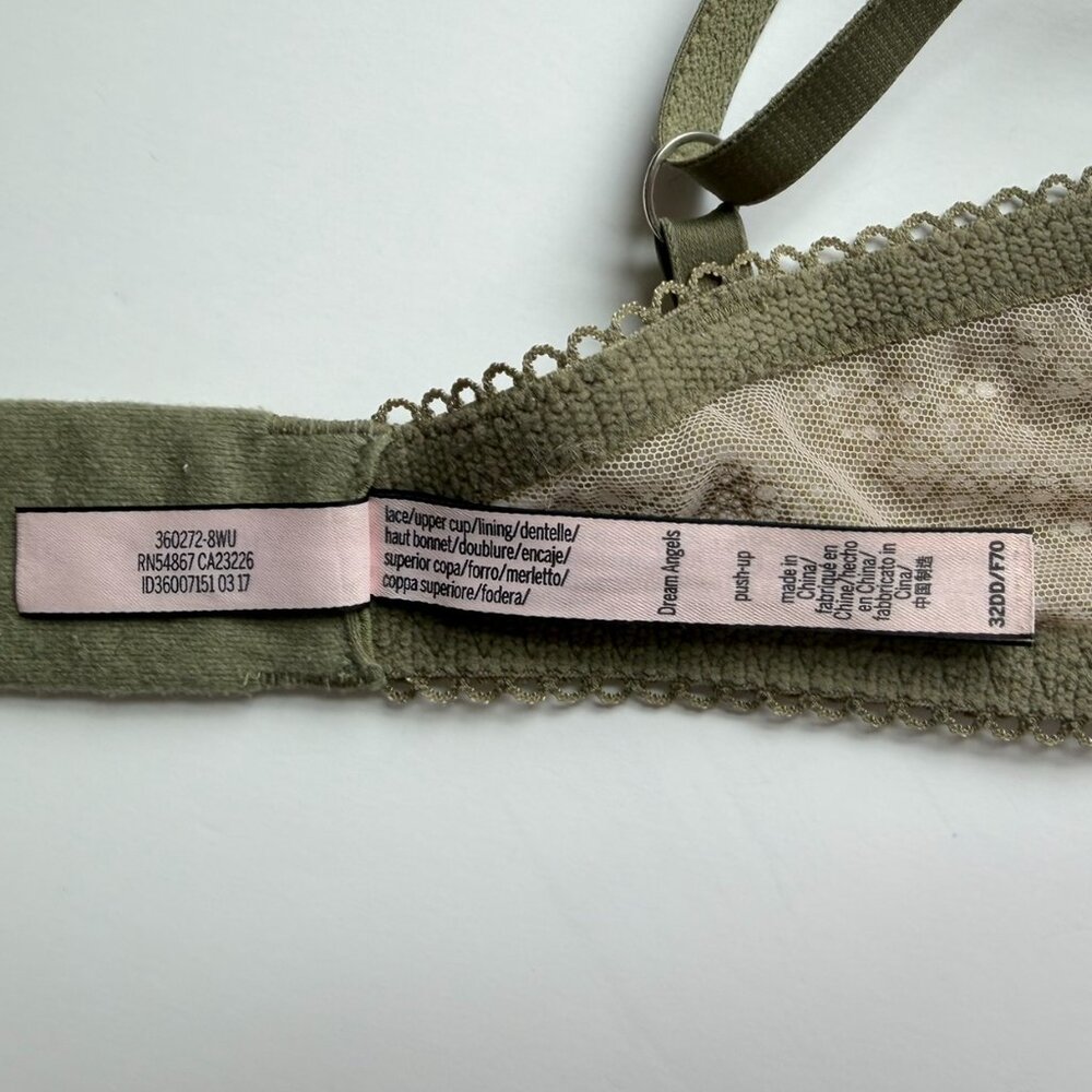 Victoria's Secret 32DD Dream angels Push-Up Bra Green Lace over Cream - Picture 8 of 8